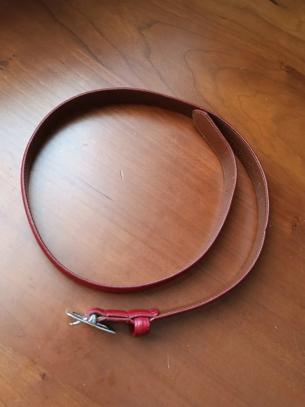 Pre-Loved COACH Red Leather MADE IN THE USA Silver Buckle Belt Size Medium